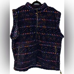 Vintage Geometric Tribal Fleece Vest Zip-Up | 90s Cozy Outdoor Core | Unisex L